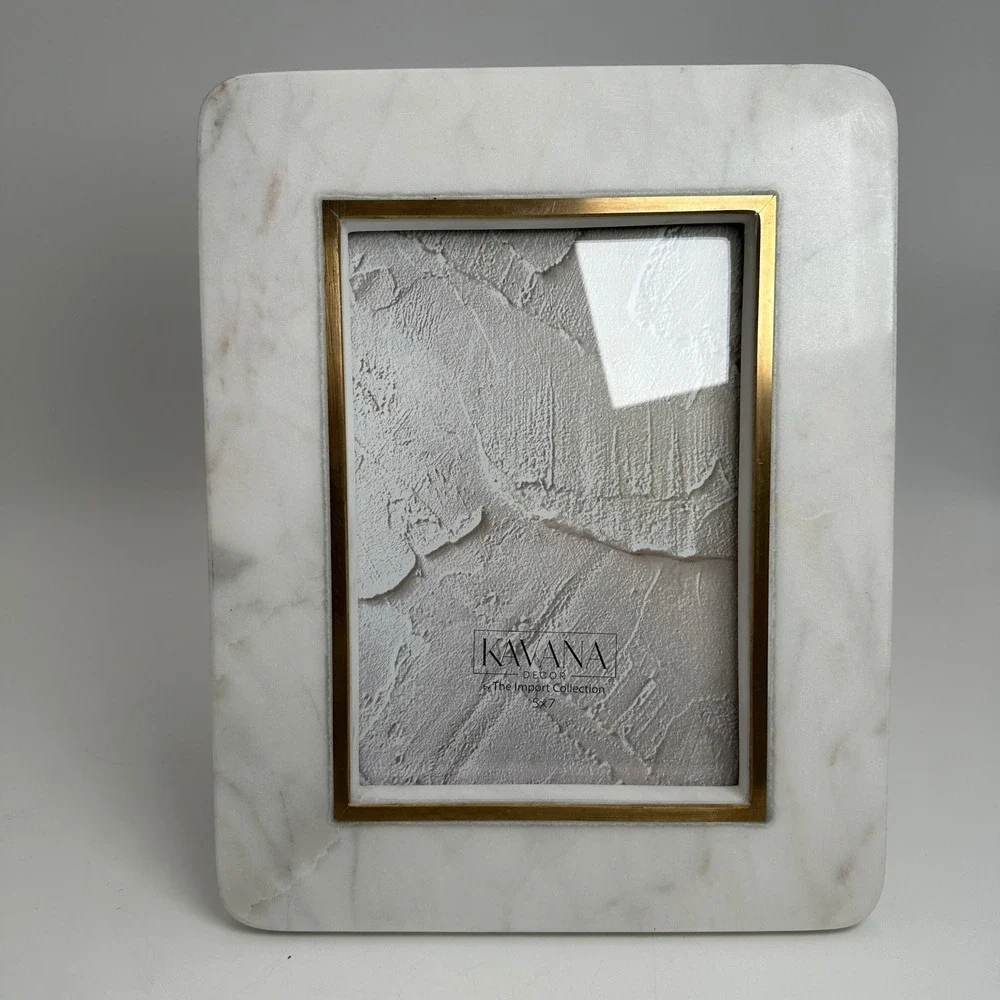 White Marble Brass 5x7 Picture Frame Modern Luxe Tabletop Kavana Decor Regency